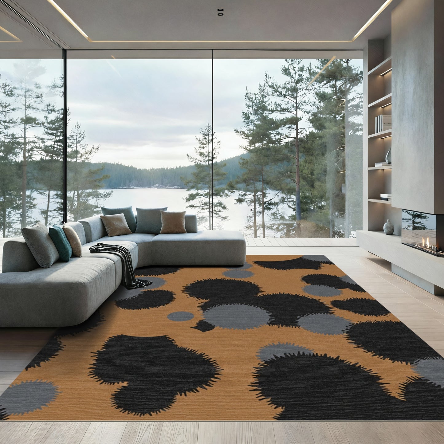 Brown Black Gray Spotted Blob Rug