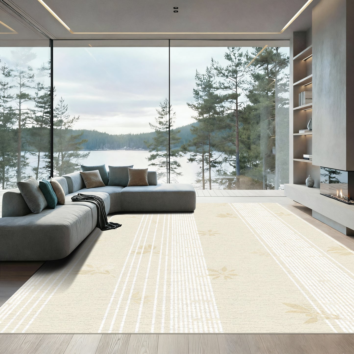 Gentle Cream Floral Stripe Rug