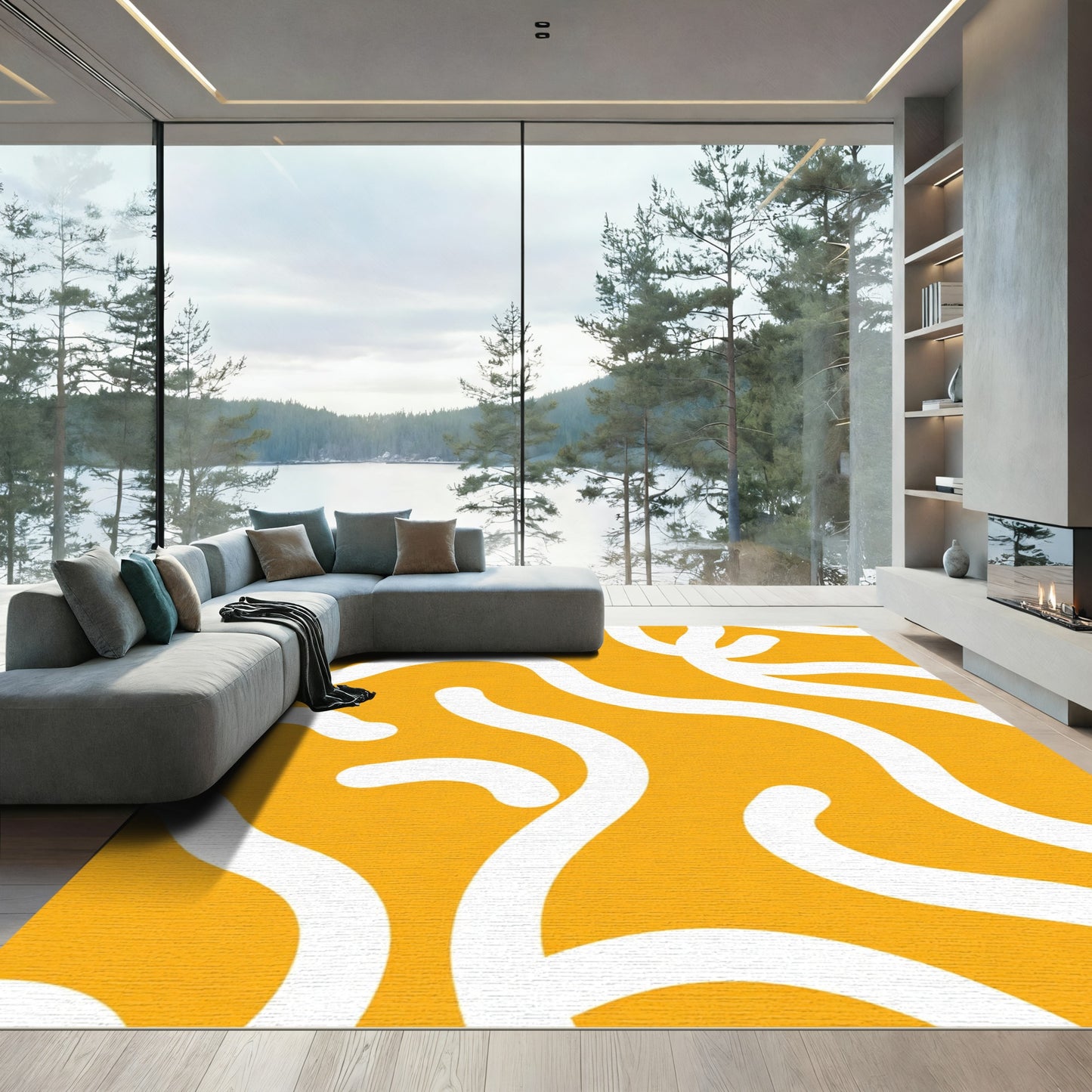 Orange White Abstract Swirl Rug