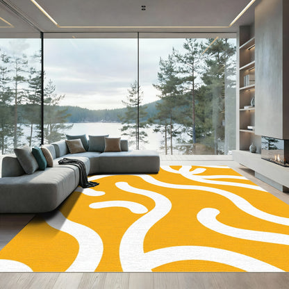 Orange White Abstract Swirl Rug