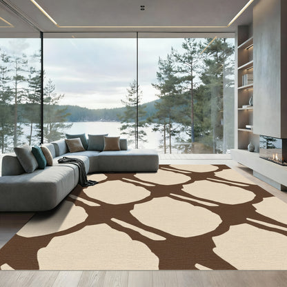 Organic Cream Brown Abstract Diagonal Rug