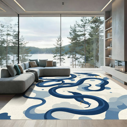 Deep Blue Serpent Cloud Swirl Rug