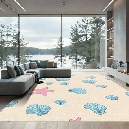 Pink Starfish Blue Seashells Scatter Rug