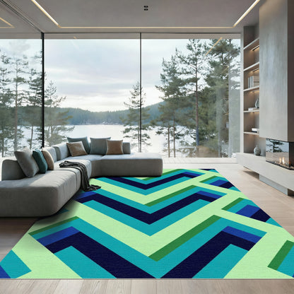 Aqua Blue Chevron Geometric Layers Rug