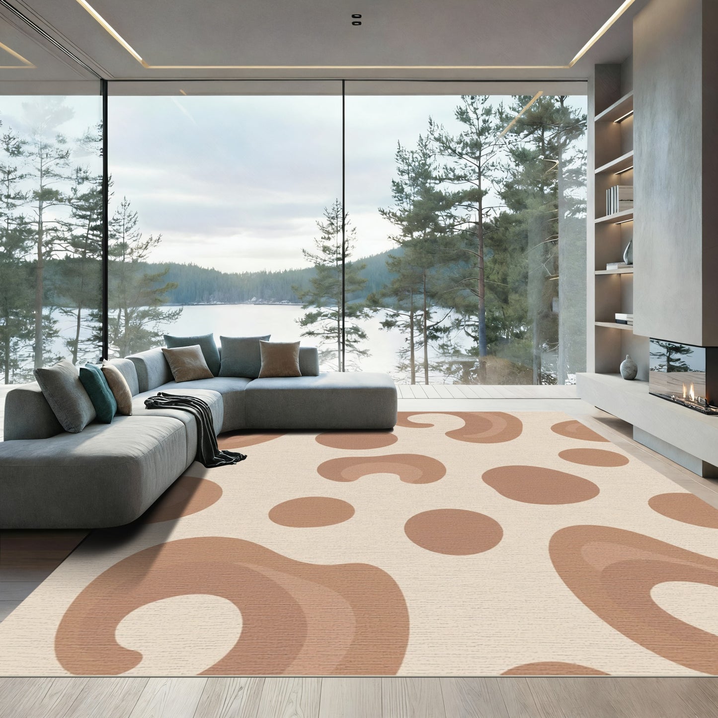 Earthy Brown Abstract Biomorphic Forms Rug
