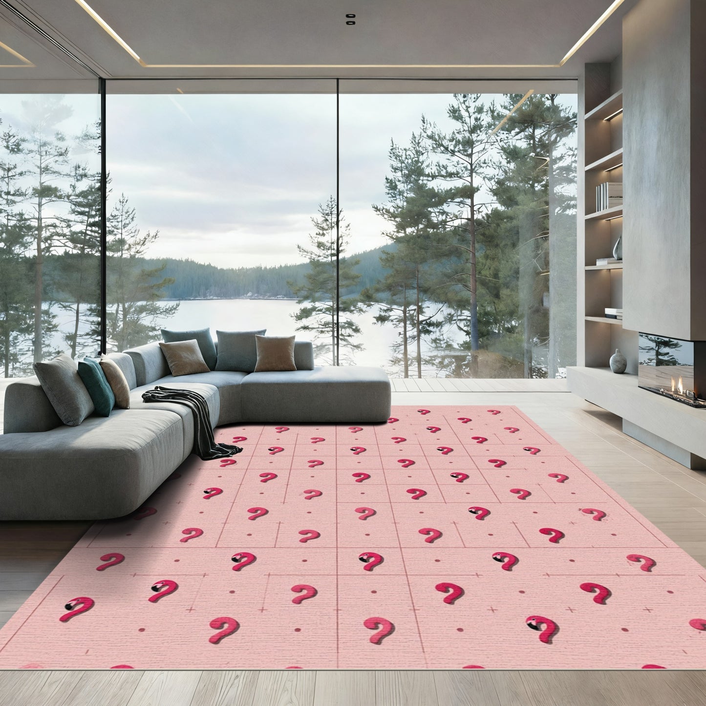 Pink Flamingo Grid Repeating Pattern Rug