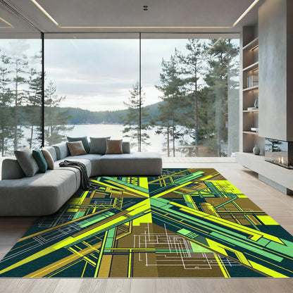 Abstract Geometric Industrial Green Rug
