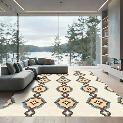 Brown Blue Diamond Medallion Serene Rug