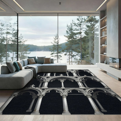 Gothic Arch Architectural White Stone Rug