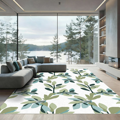 Abstract Green Blue Foliage Branch Rug