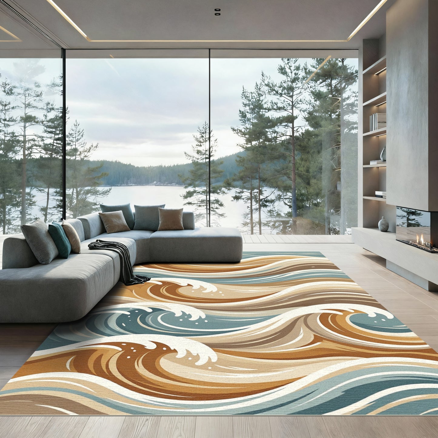Earthy Tones Abstract Wave Composition Rug