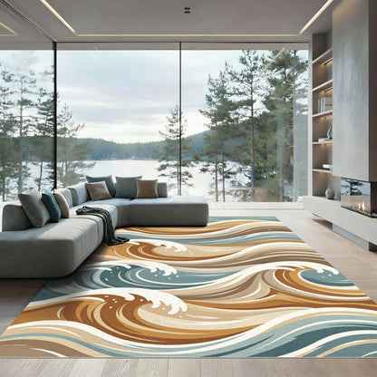 Earthy Tones Abstract Wave Composition Rug