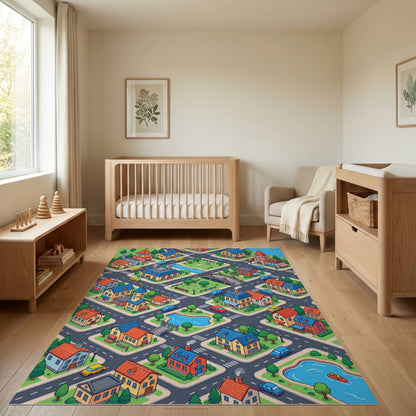 Vibrant Isometric Colorful Townscape Rug
