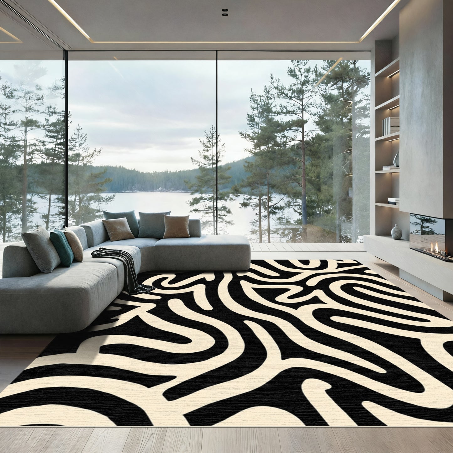 Cream Abstract Organic Lines Rug