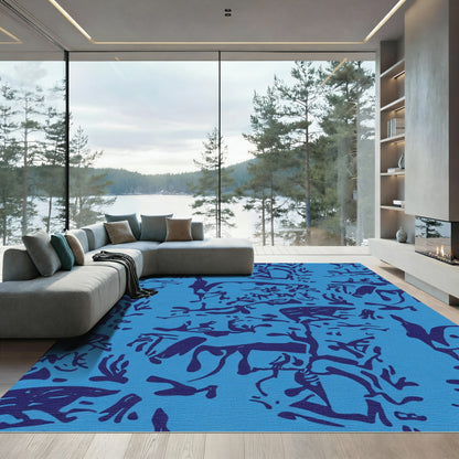 Deep Blue Animalistic Scrollwork Rug