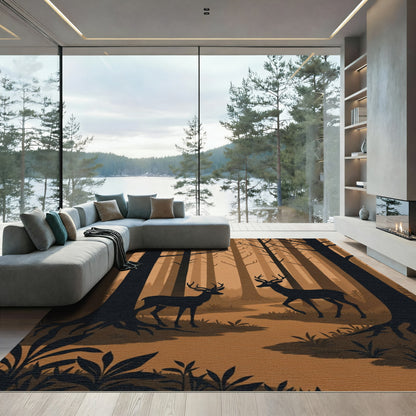 Earthy Forest Scene Deer Meadow Rug