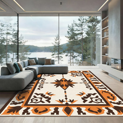 Rustic Orange Brown Geometric Star Rug
