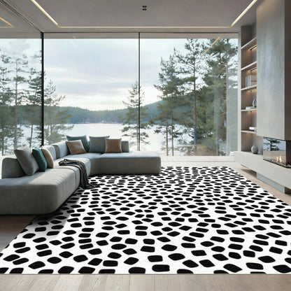 Abstract Black White Speckled Squares Rug
