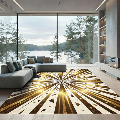 Radiant Gold Starburst Geometric Rug