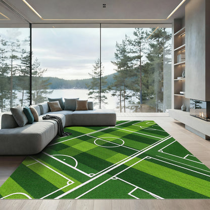 Vibrant Athletic Green Soccer Field Rug