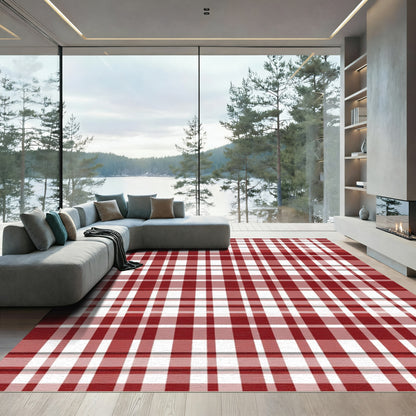 Classic Red White Plaid Rug