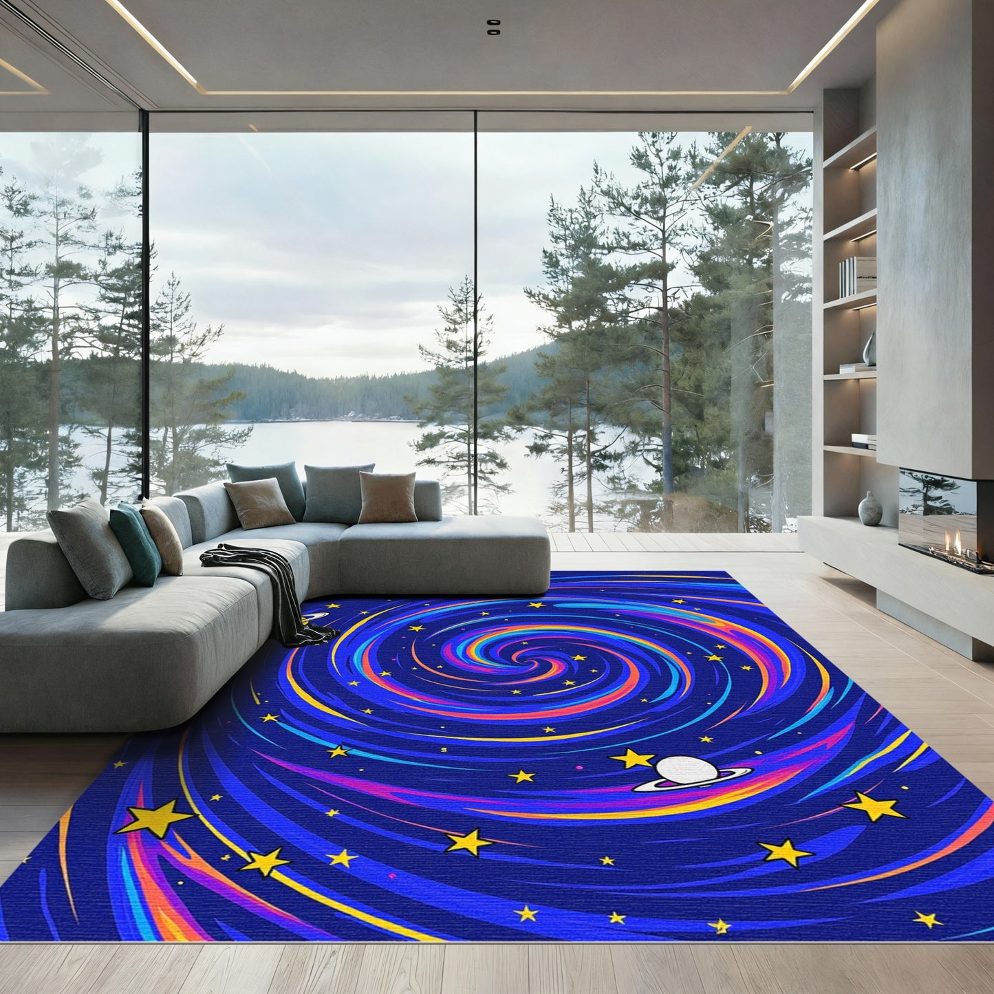 Cosmic Swirl Galaxy Starry Night Rug