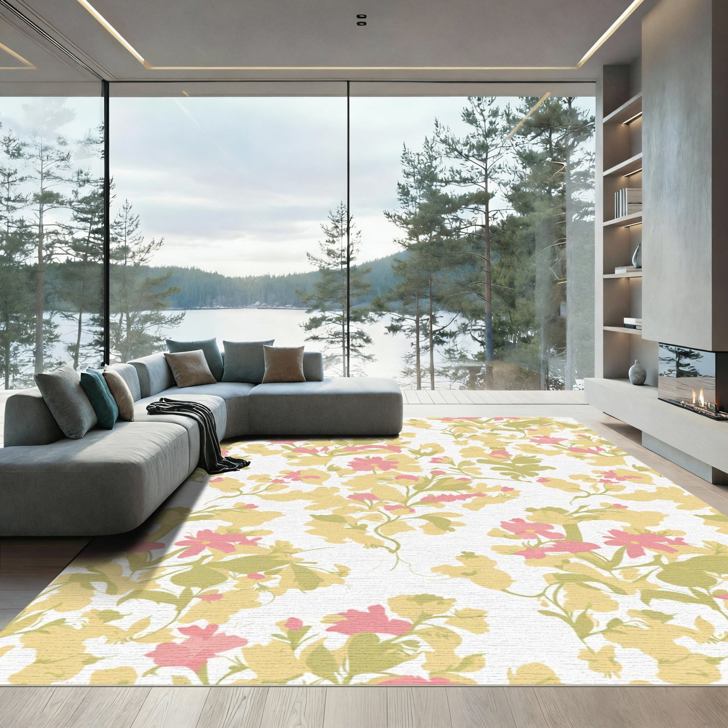 Soft Blush Pink Botanical Vines Rug