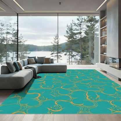 Teal Gold Flowing Vine Art Rug