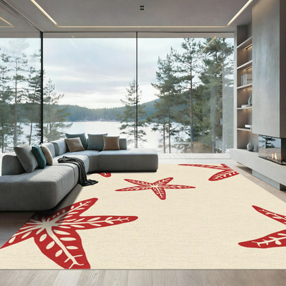 Red Starfish Scattered Cream Background Rug