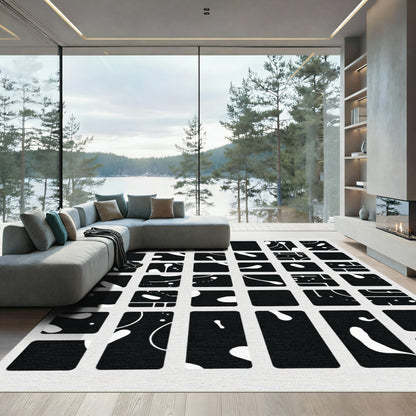 Black White Organic Splatter Collage Rug