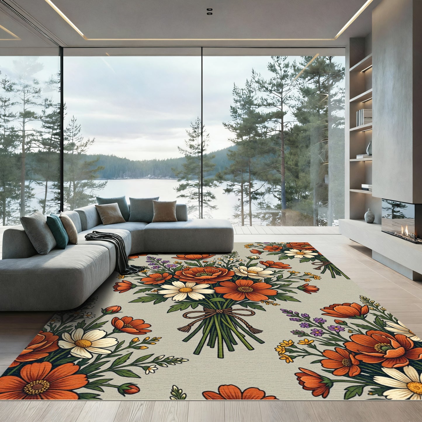Rustic Autumnal Wildflower Bouquet Earthy Rug