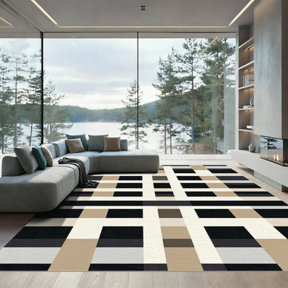 Neutral Toned Geometric Plaid Rug