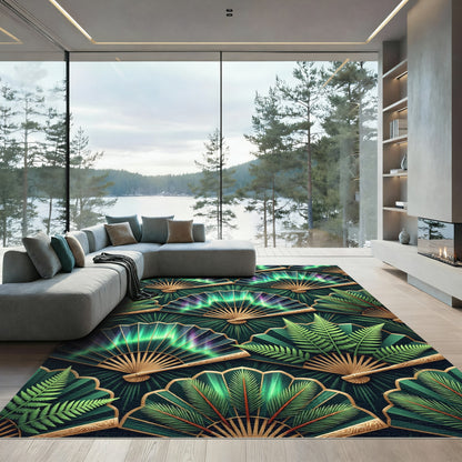 Emerald Aurora Fan Tropical Fern Rug
