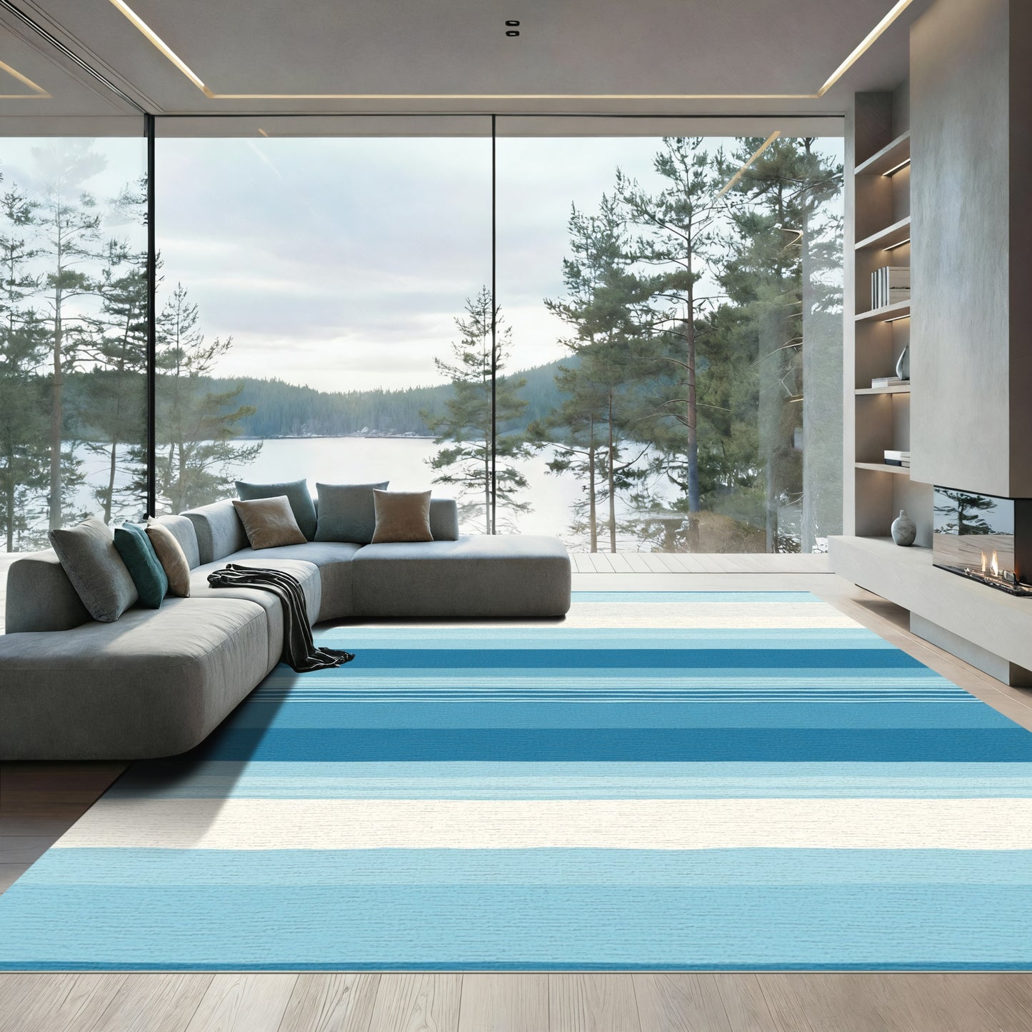 Ocean Wave Striped Aqua Rug
