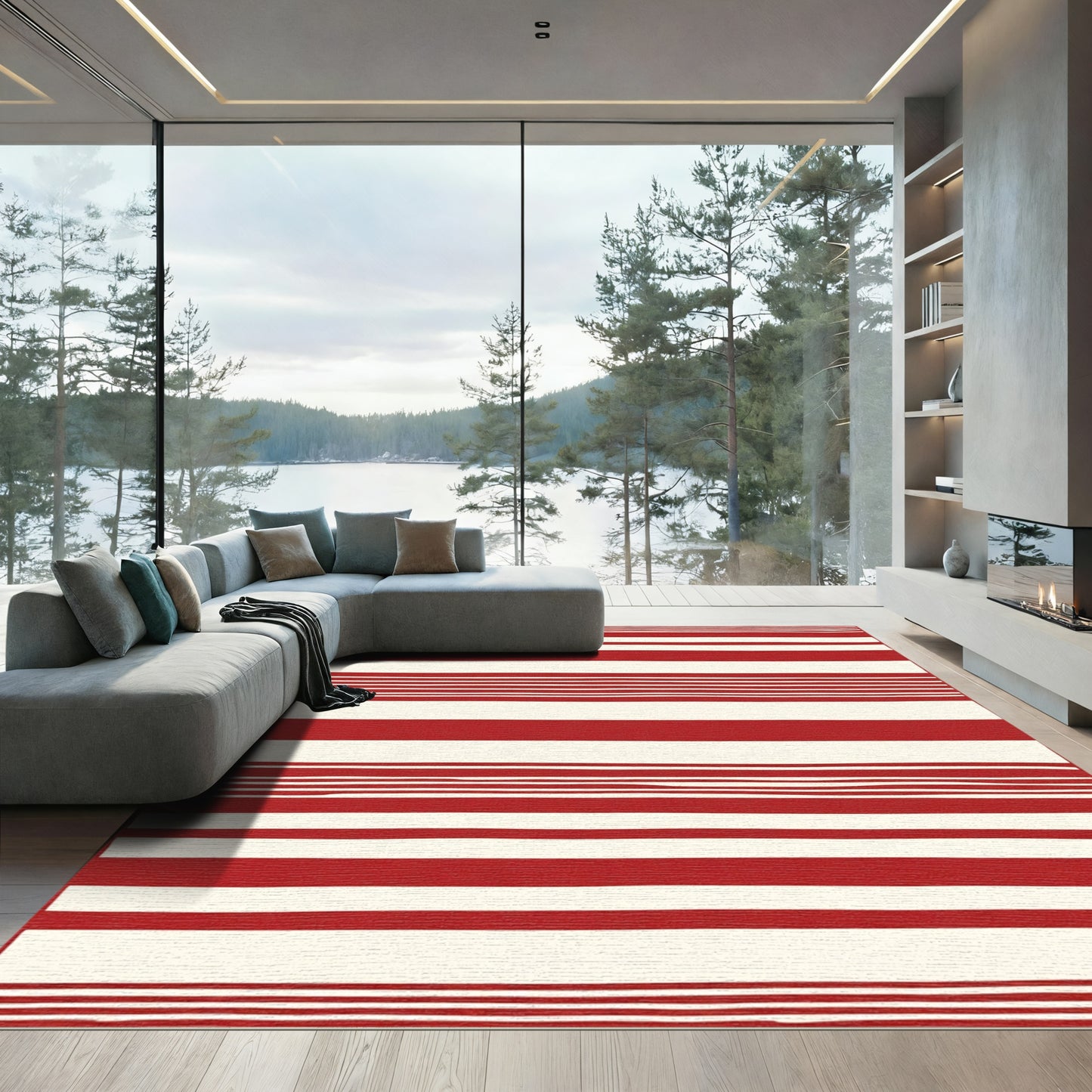Crimson Cream Irregular Stripe Rug