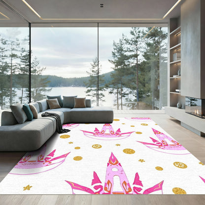 Vibrant Pink Crown Whimsical Gold Medallion Rug