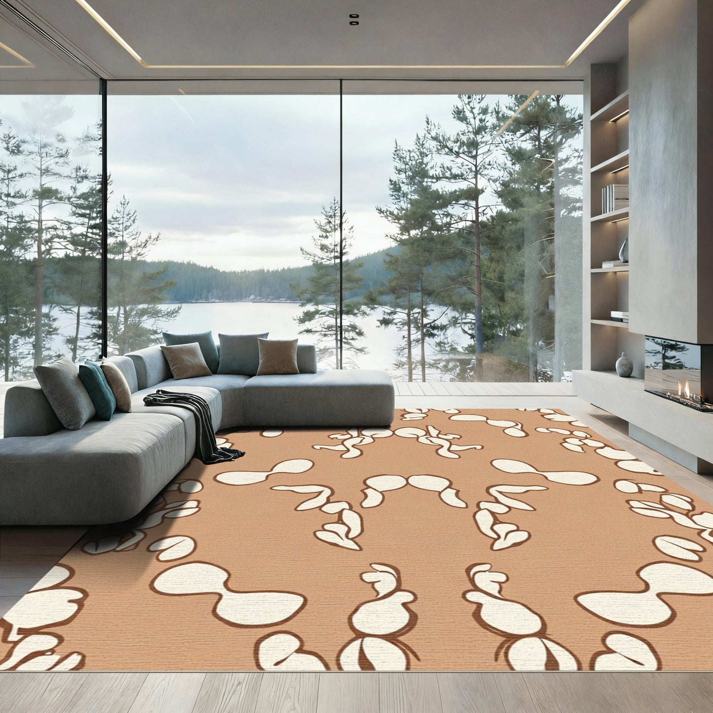 Warm Tan Organic Abstract Shape Rug