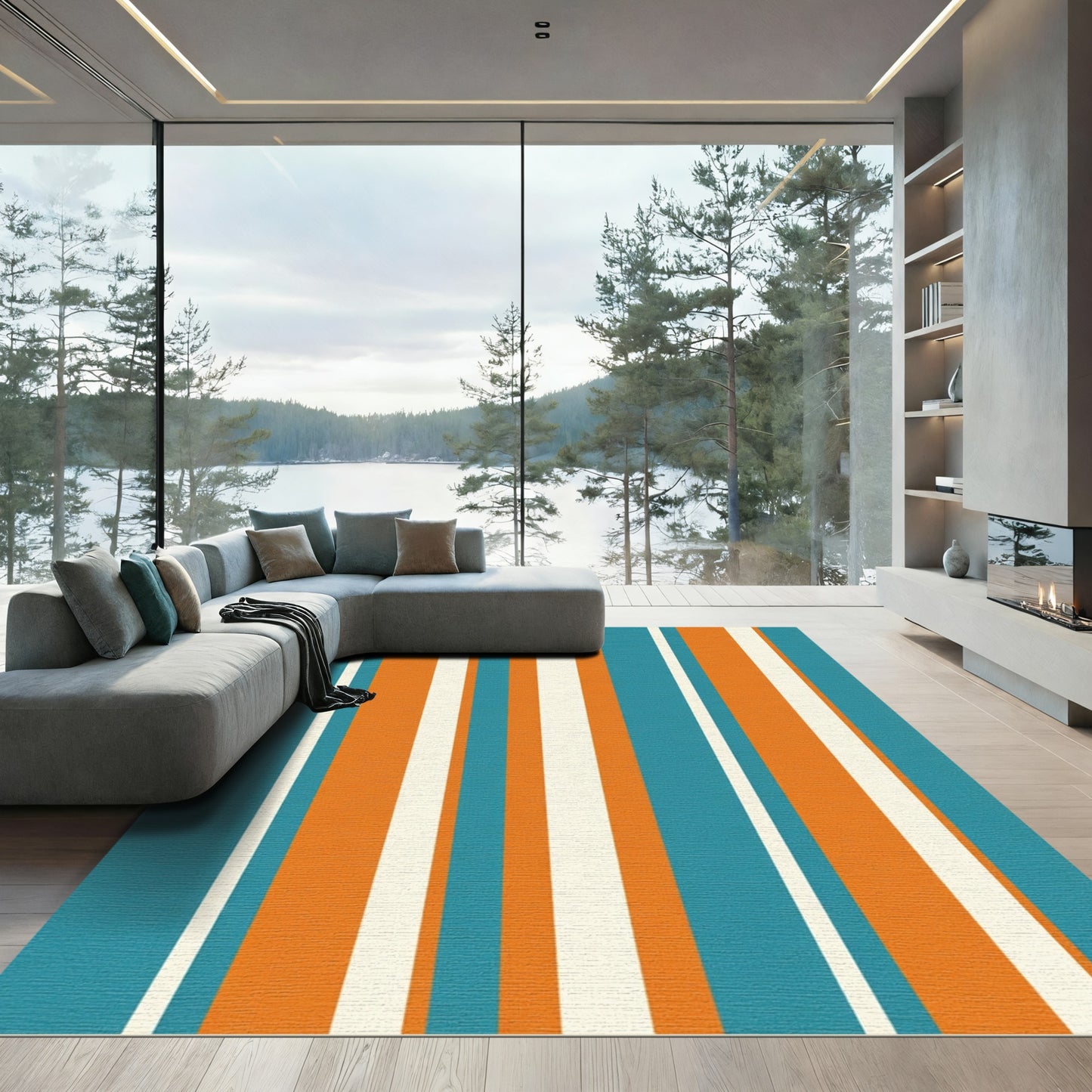 Retro Teal Orange Stripe Rug