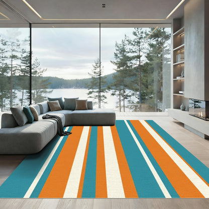 Retro Teal Orange Stripe Rug