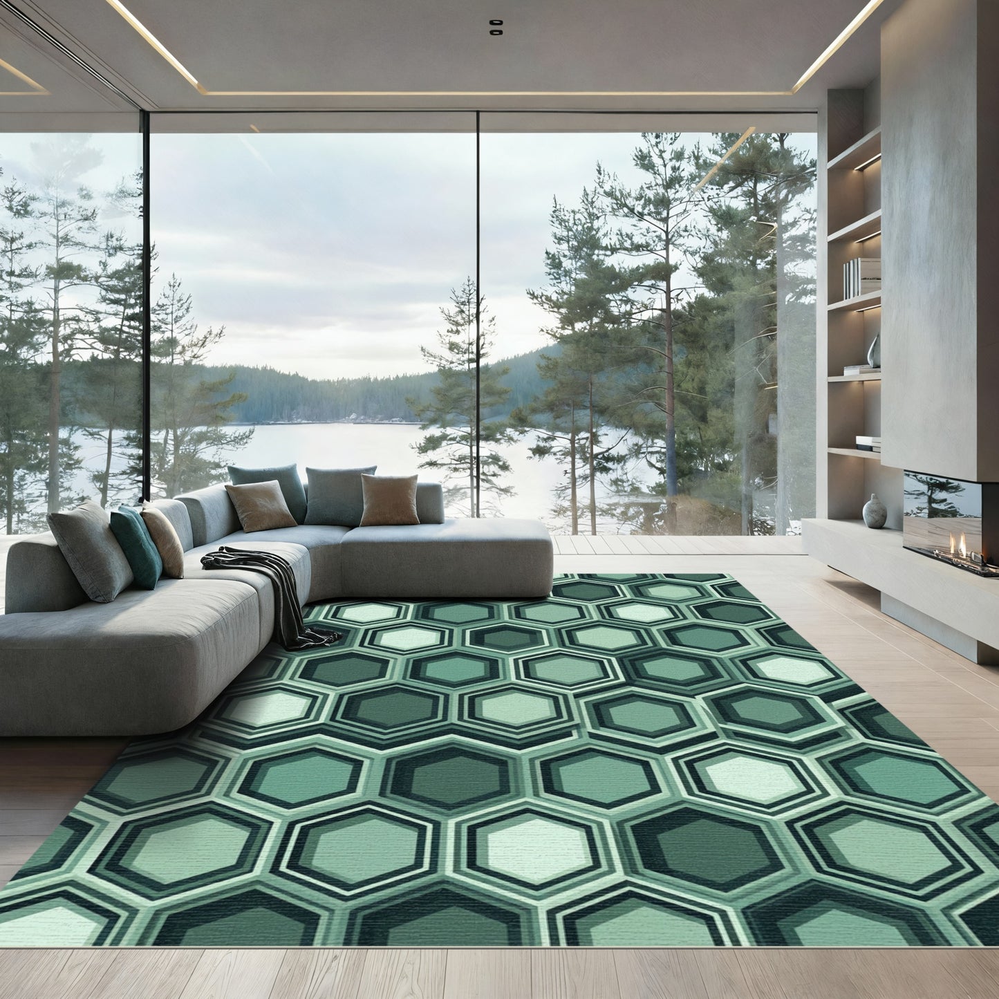 Sophisticated Sage Hexagonal Geometric Art Rug