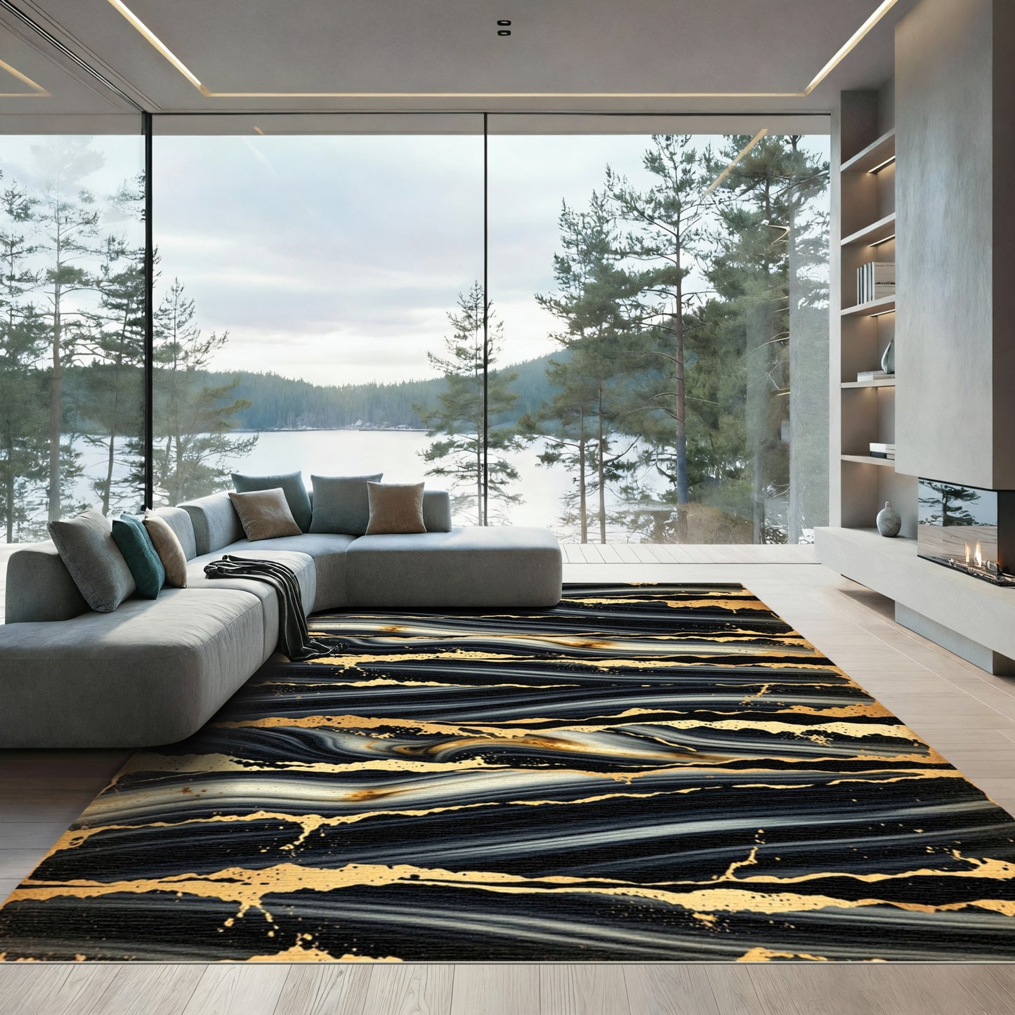 Black Gold Agate Stripe Rug
