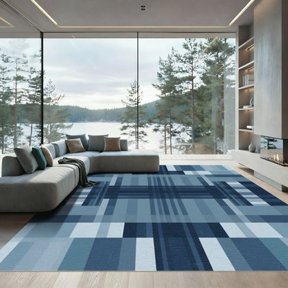 Geometric Blue Abstract Blocks Rug