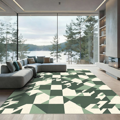 Sage and Cream Geometric Grid Rug