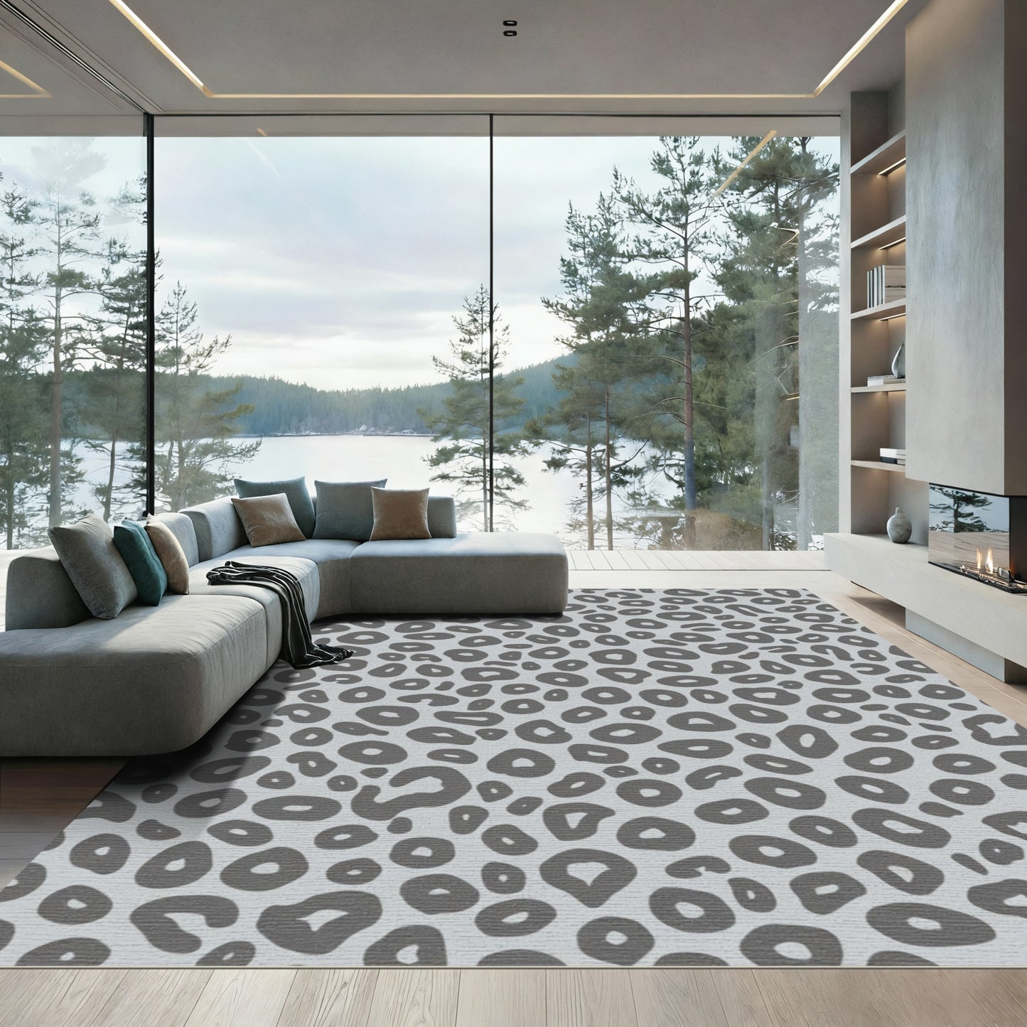 Gray Spotted Animal Print Rug