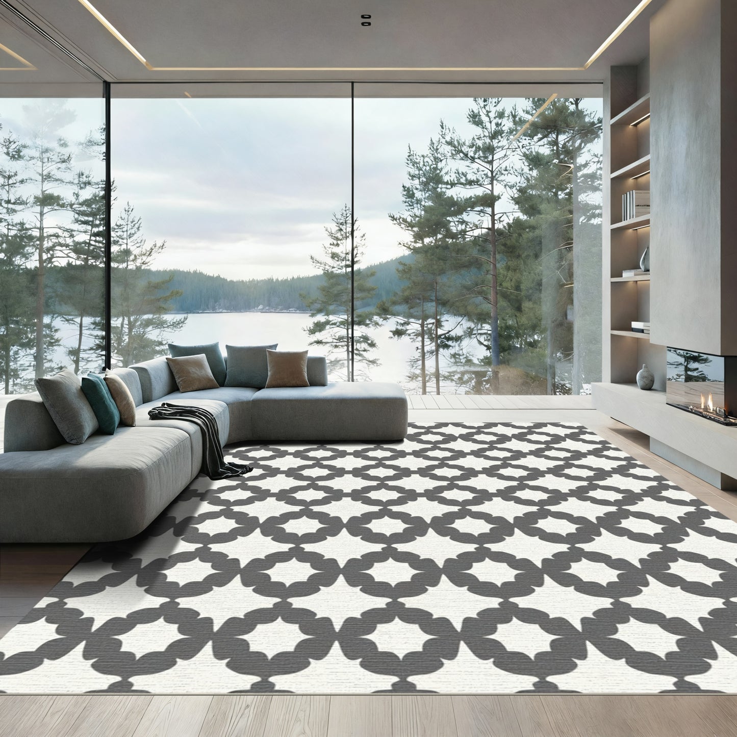 Gray Clover Lattice Geometric Rug