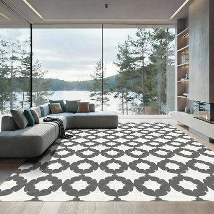 Gray Clover Lattice Geometric Rug
