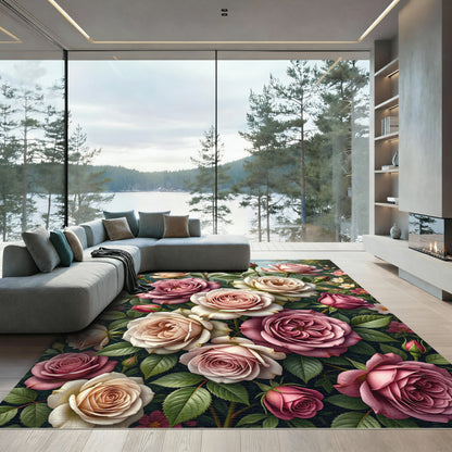 Enchanting Pastel Rose Garden Bouquet Rug