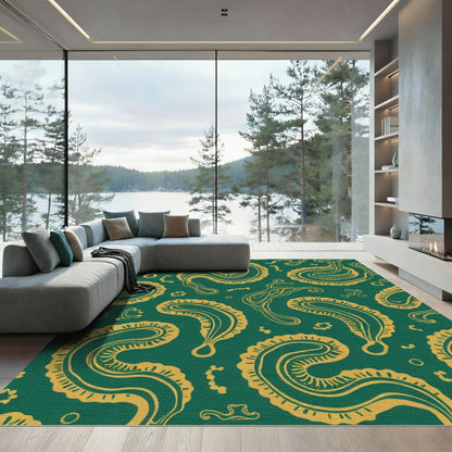 Emerald Gold Paisley Swirl Rug