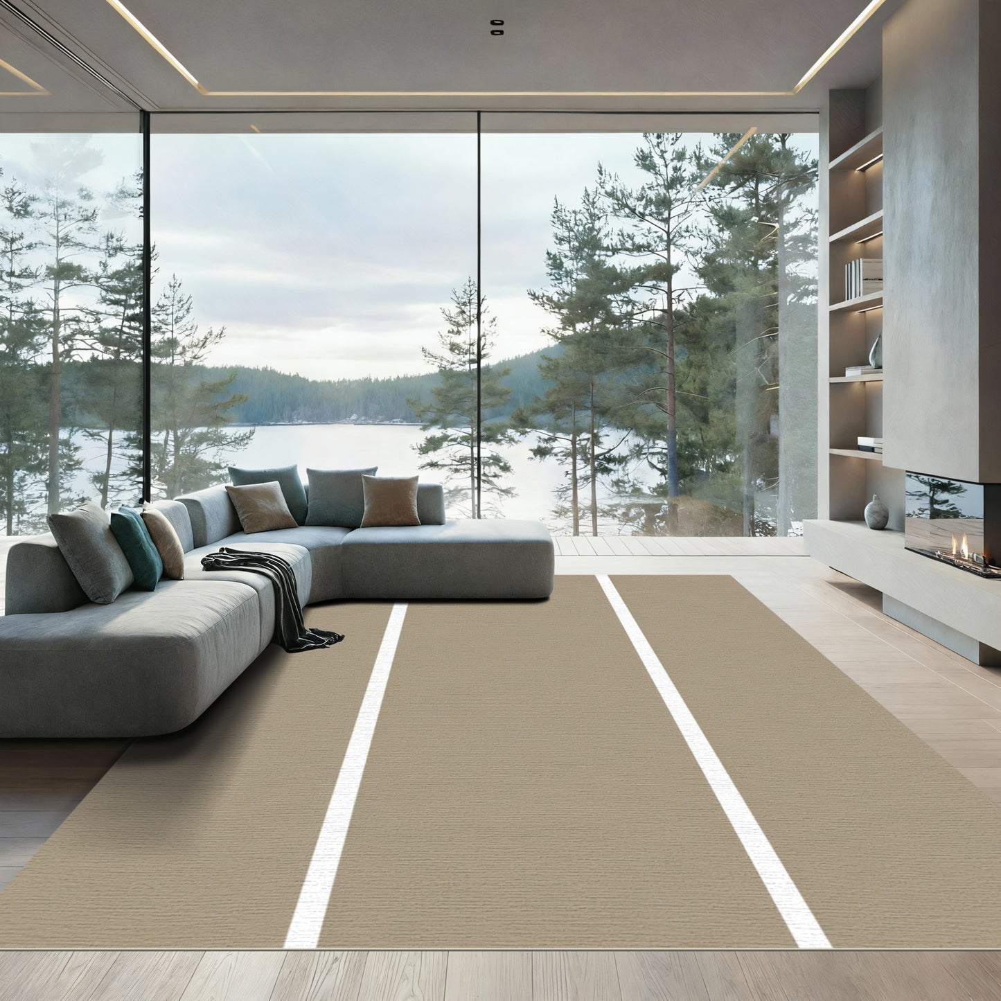 Subtle Beige Vertical Stripe Rug