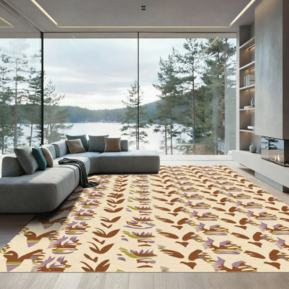 Earthy Tan Abstract Leaf Medallion Rug